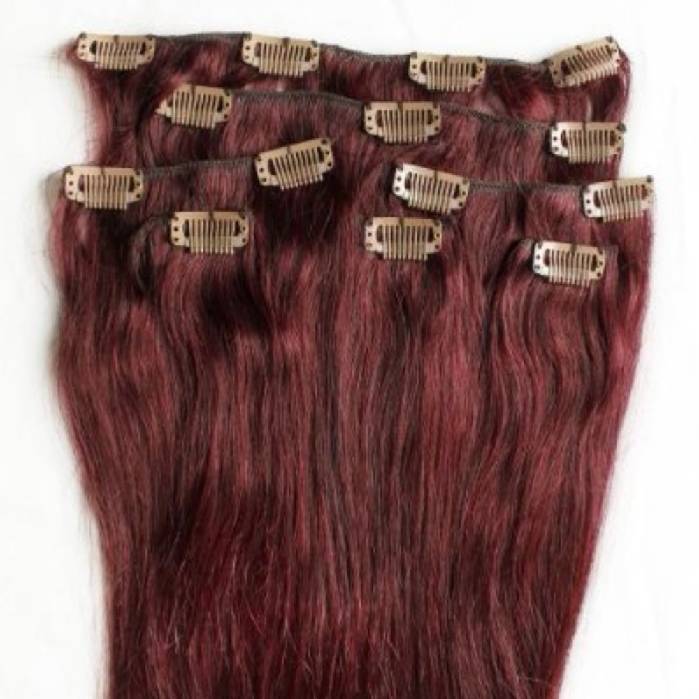 18" 100% Clip in Human Hair Extensions 7Pcs,14 clips #99J - Picture 2 of 2